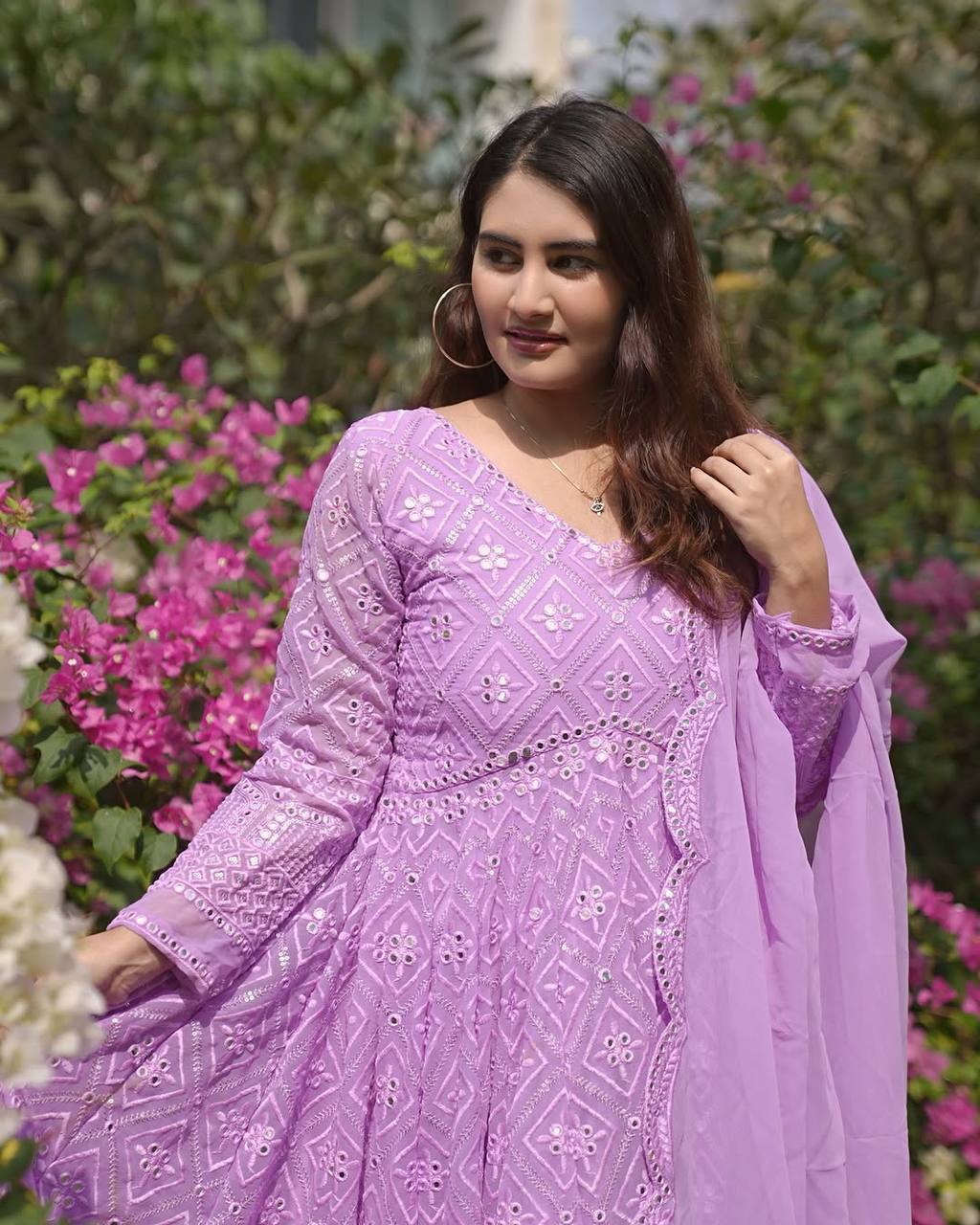 Purple Designer Faux Blooming Anarkali Suit with Heavy Sequins & Thread Embroidery