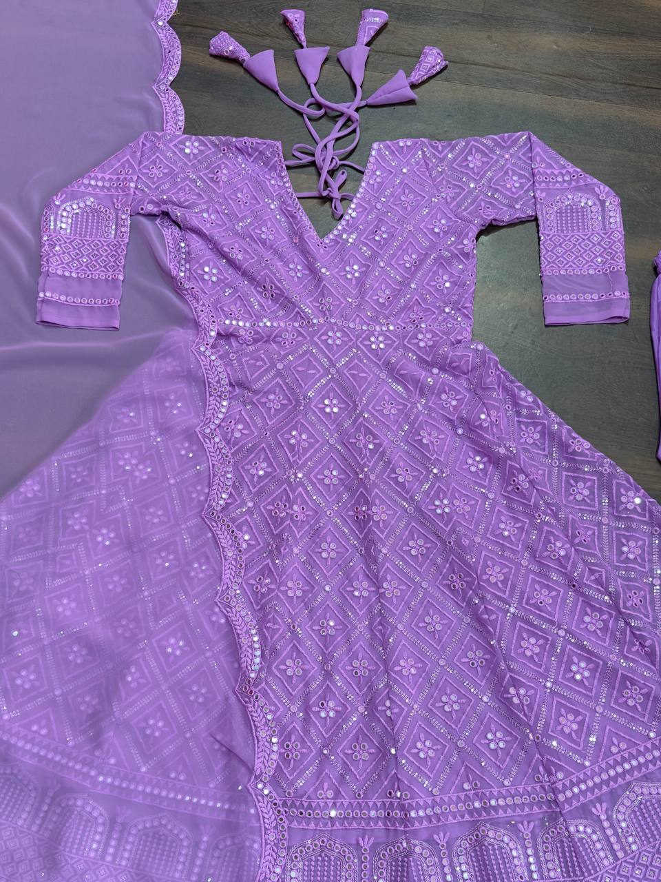 Purple Designer Faux Blooming Anarkali Suit with Heavy Sequins & Thread Embroidery