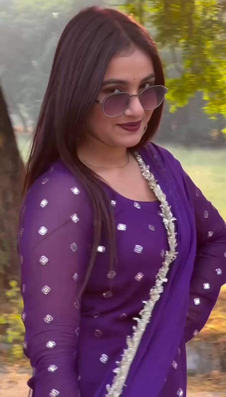 Purple Designer Faux Georgette Dhoti Suit Set with Heavy Sequins & Zari Embroidery