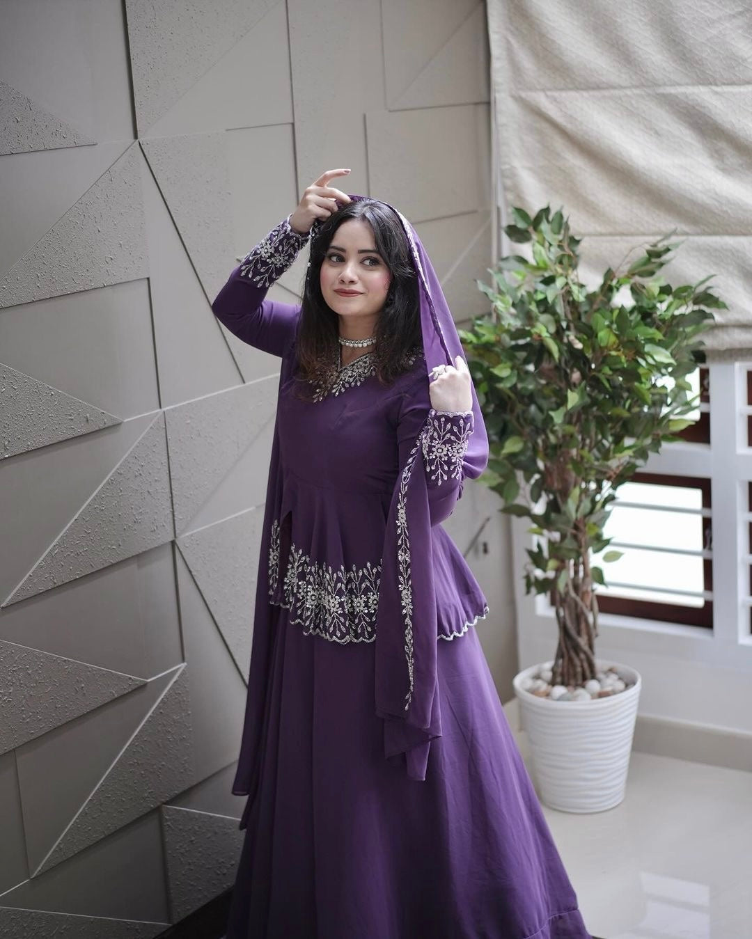Purple Designer Party Wear Top with Lehenga & Dupatta Set - Sequin Embroidery and Tassel Accents