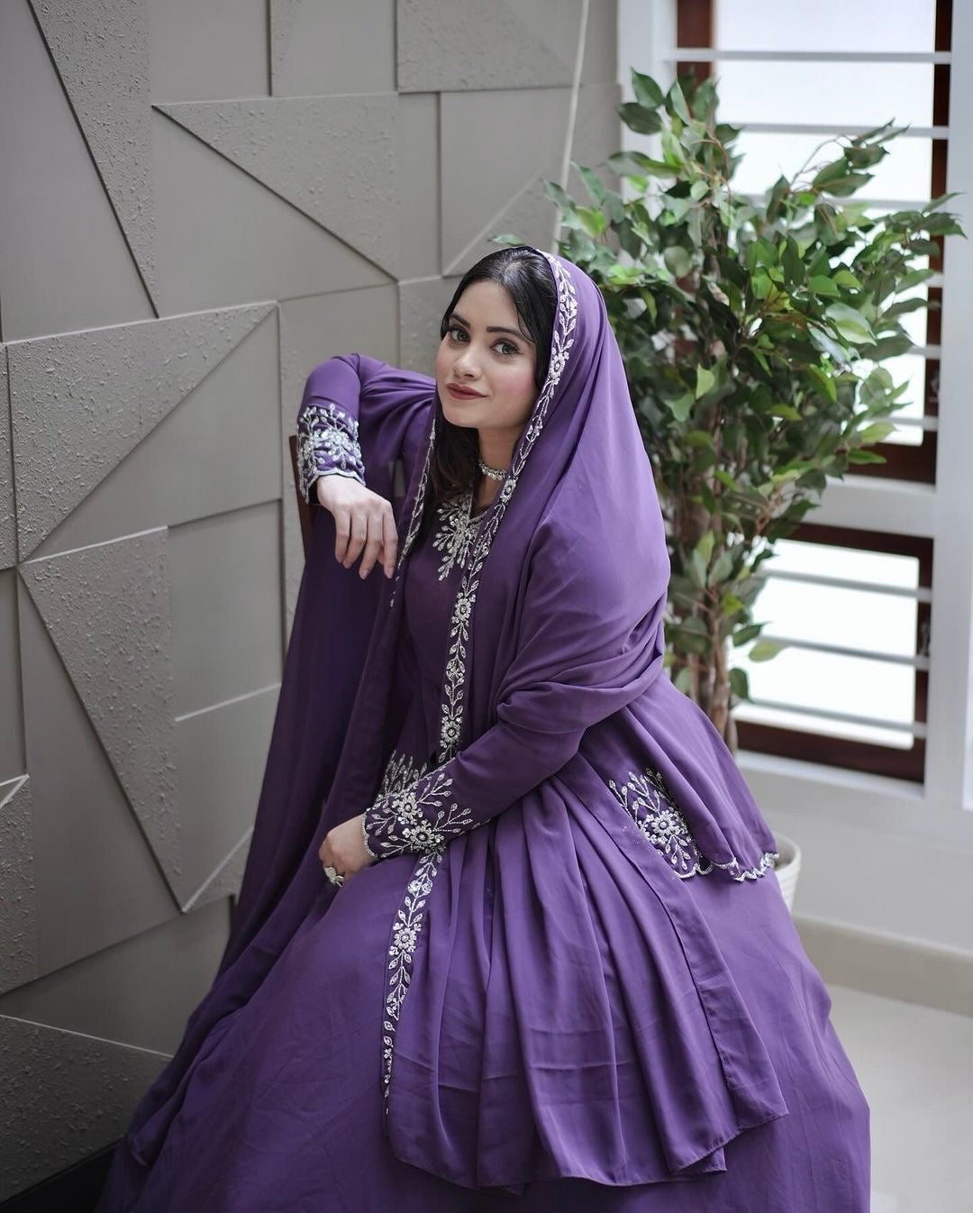 Purple Designer Party Wear Top with Lehenga & Dupatta Set - Sequin Embroidery and Tassel Accents