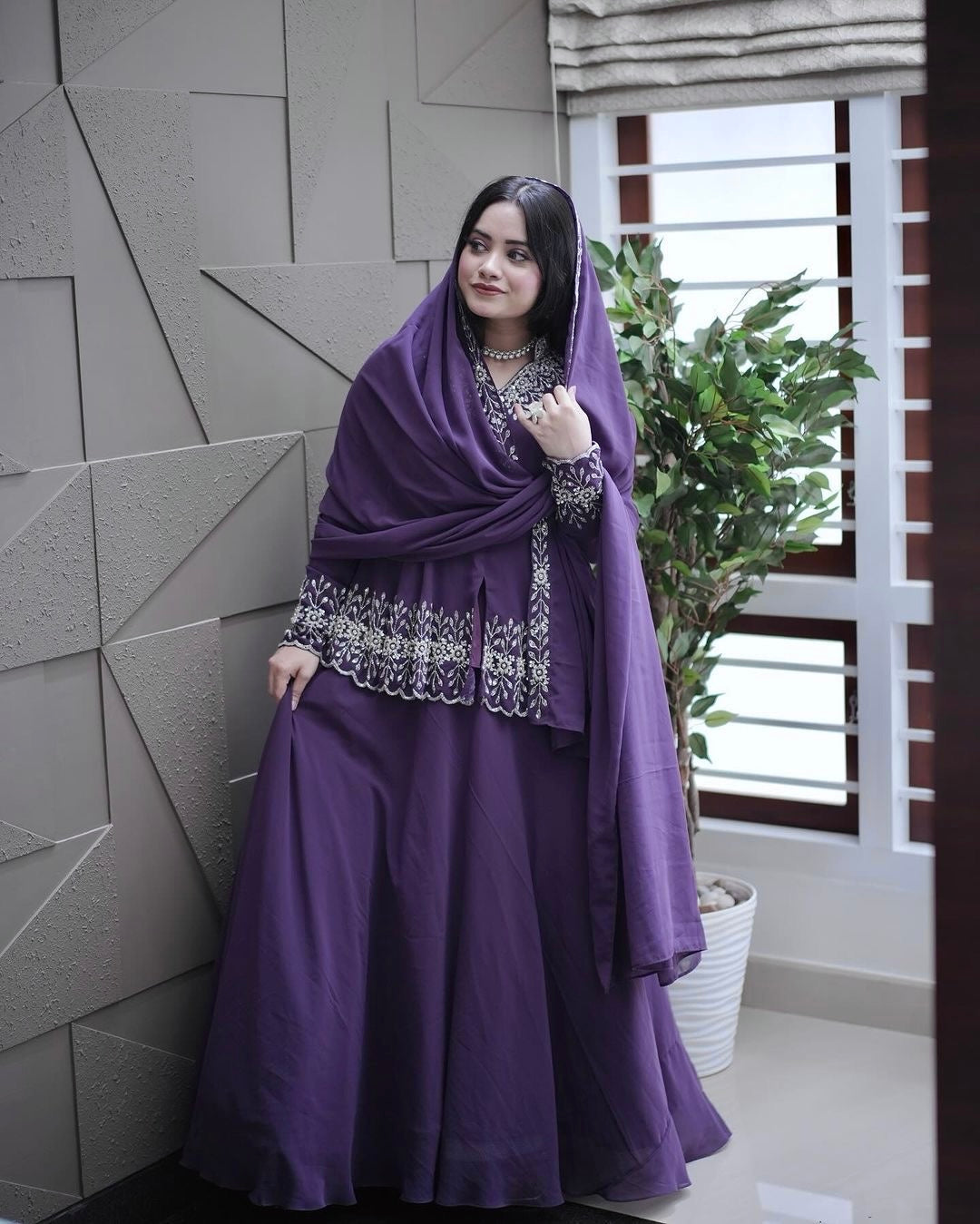 Purple Designer Party Wear Top with Lehenga & Dupatta Set - Sequin Embroidery and Tassel Accents