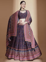 Purple Digital Printed Chinon Lehenga Choli With Dupatta