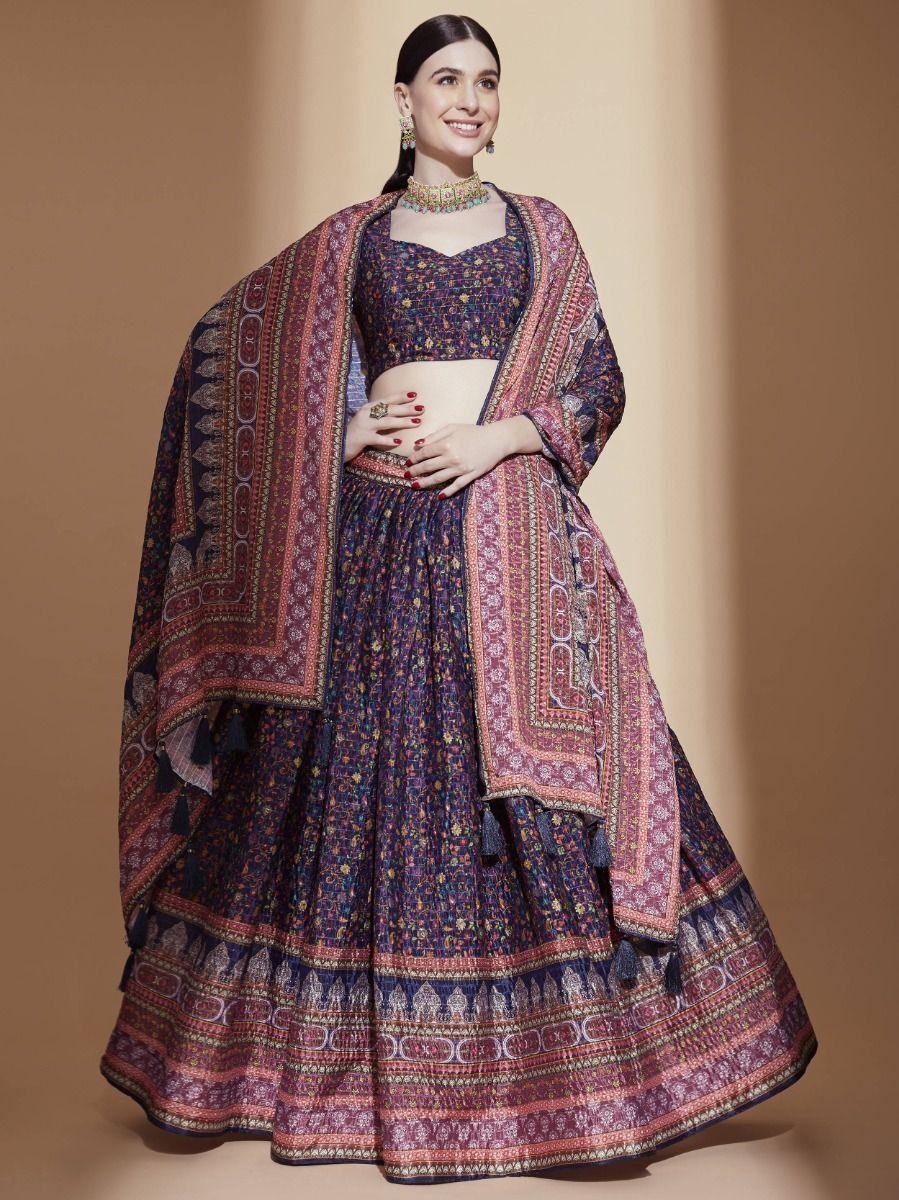 Purple Digital Printed Chinon Lehenga Choli With Dupatta
