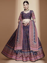 Purple Digital Printed Chinon Lehenga Choli With Dupatta
