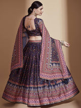 Purple Digital Printed Chinon Lehenga Choli With Dupatta