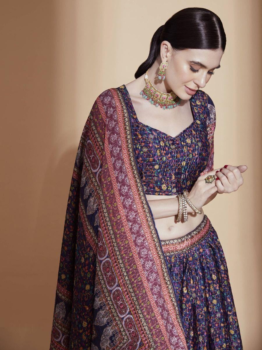 Purple Digital Printed Chinon Lehenga Choli With Dupatta
