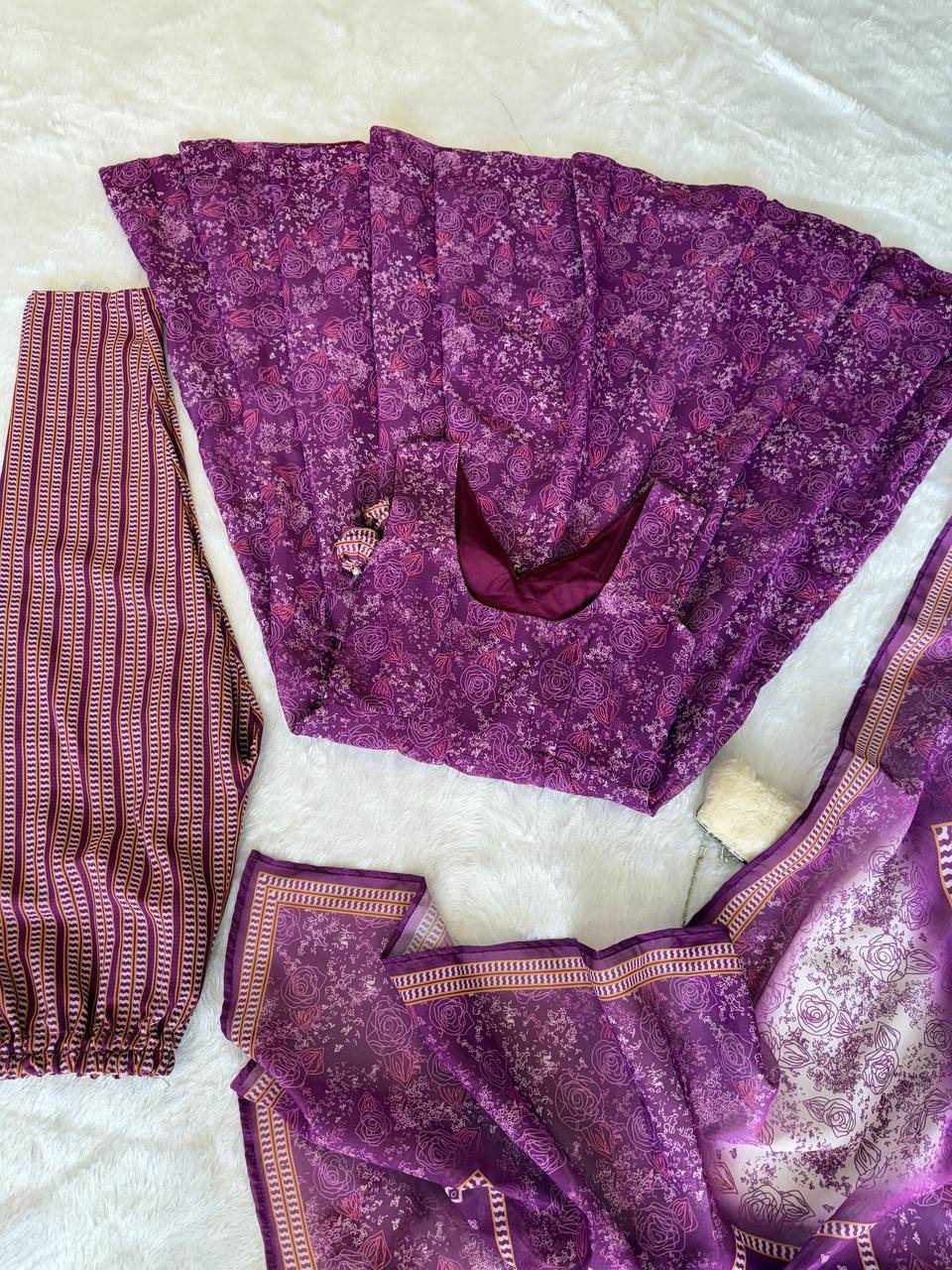Purple Digital Printed Cotton Anarkali Suit Set with Dupatta & Bottom – Fully Stitched