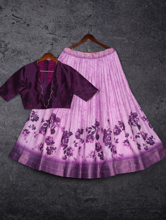 Purple Dola Silk Floral Lehenga Choli Set with Banglori Blouse | Wedding & Festive Wear