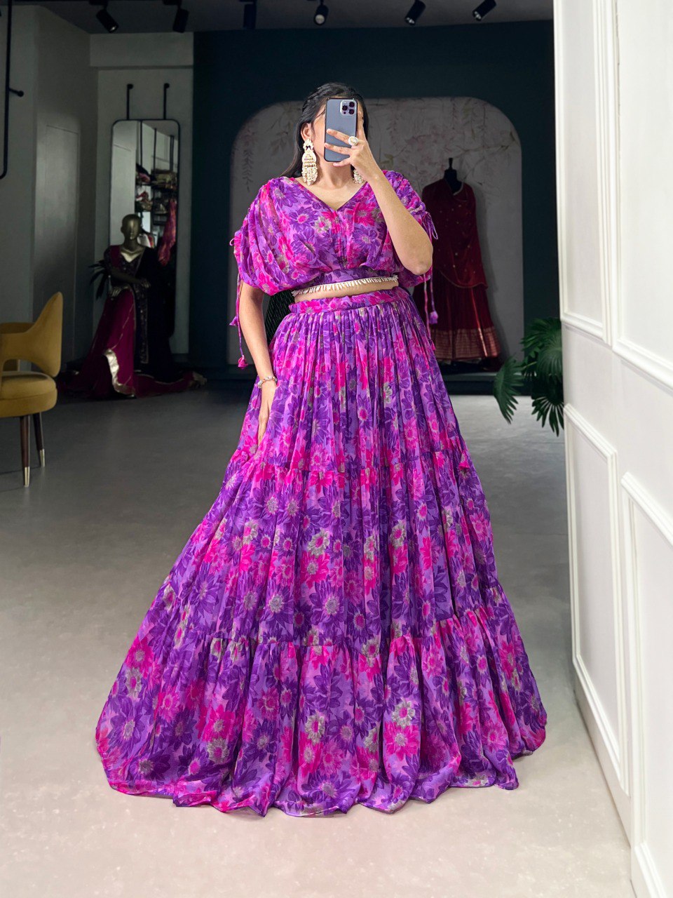 Purple Effortless Elegance Chiffon Floral Print Co-ord Set