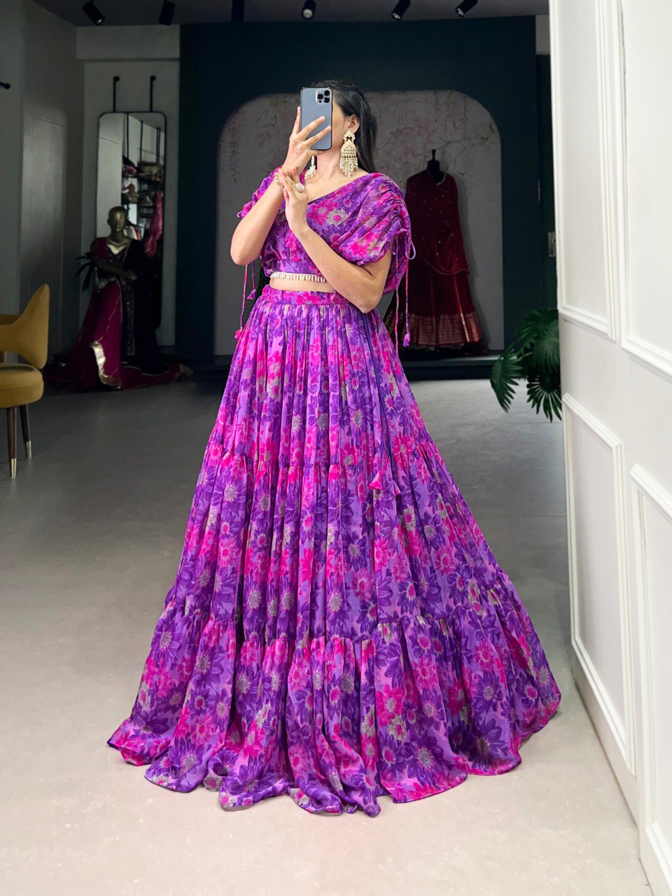 Purple Effortless Elegance Chiffon Floral Print Co-ord Set