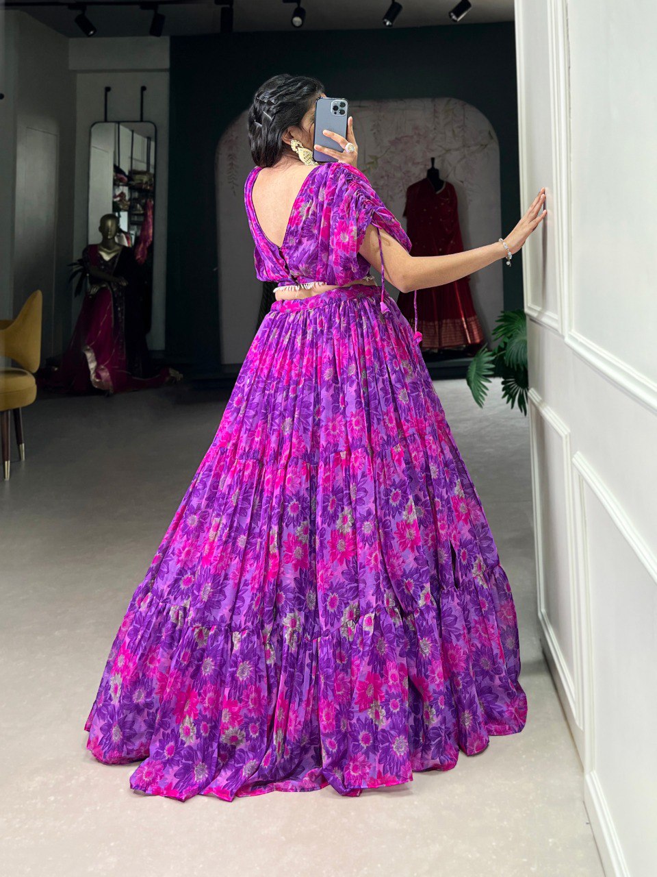 Purple Effortless Elegance Chiffon Floral Print Co-ord Set