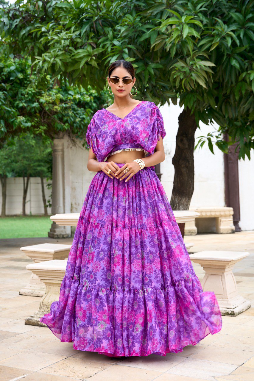 Purple Effortless Elegance Chiffon Floral Print Co-ord Set