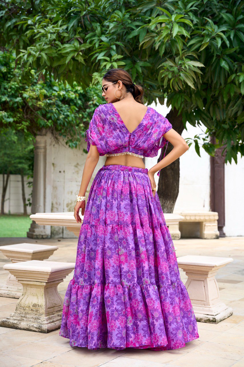 Purple Effortless Elegance Chiffon Floral Print Co-ord Set