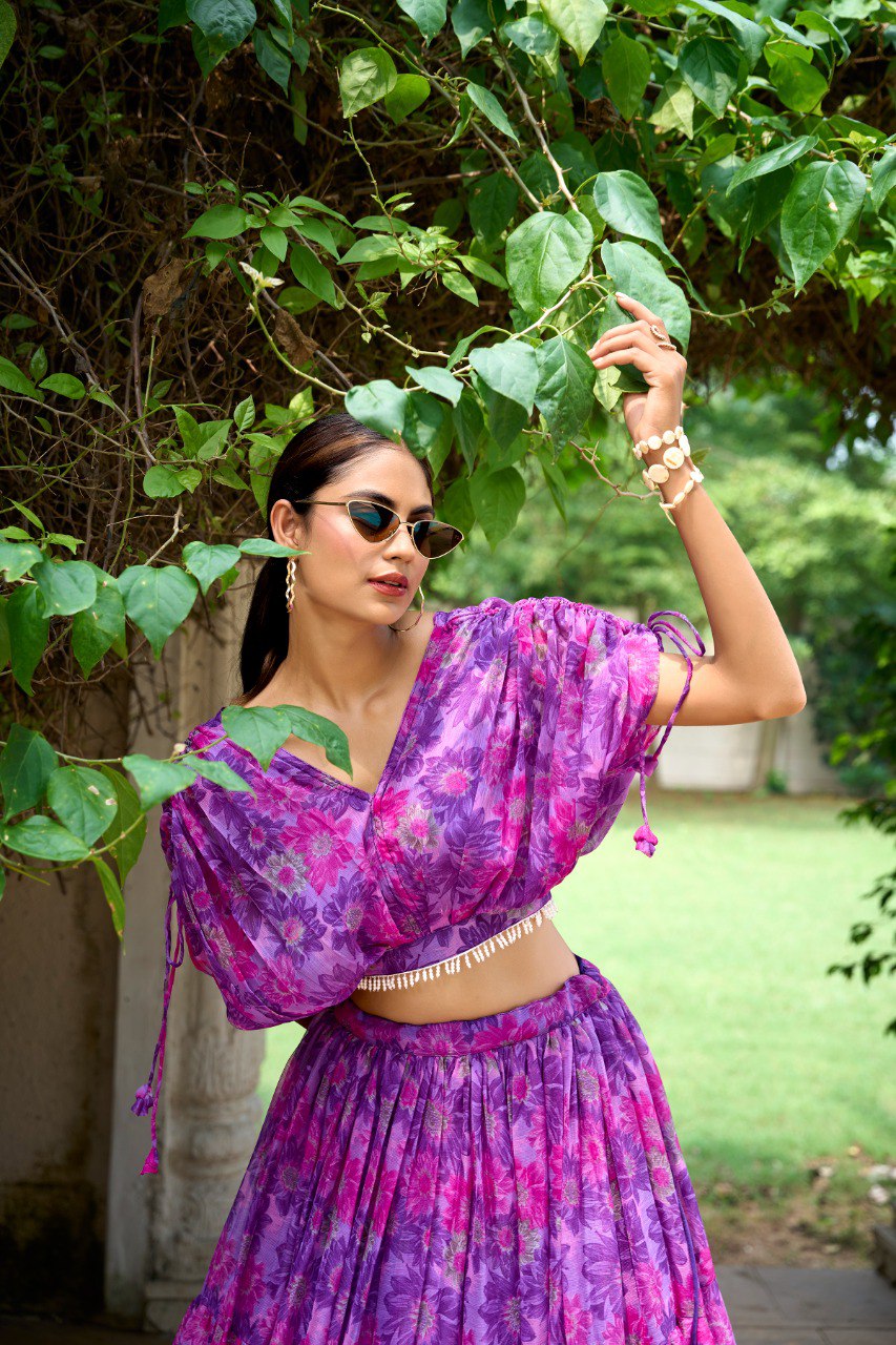 Purple Effortless Elegance Chiffon Floral Print Co-ord Set