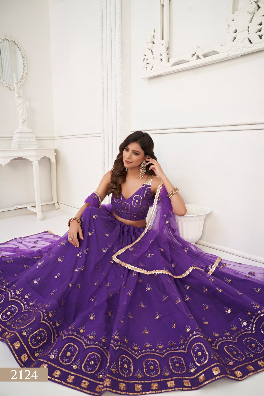 Purple Elegant Butterfly Net Lehenga with Tone-to-Tone Embroidery