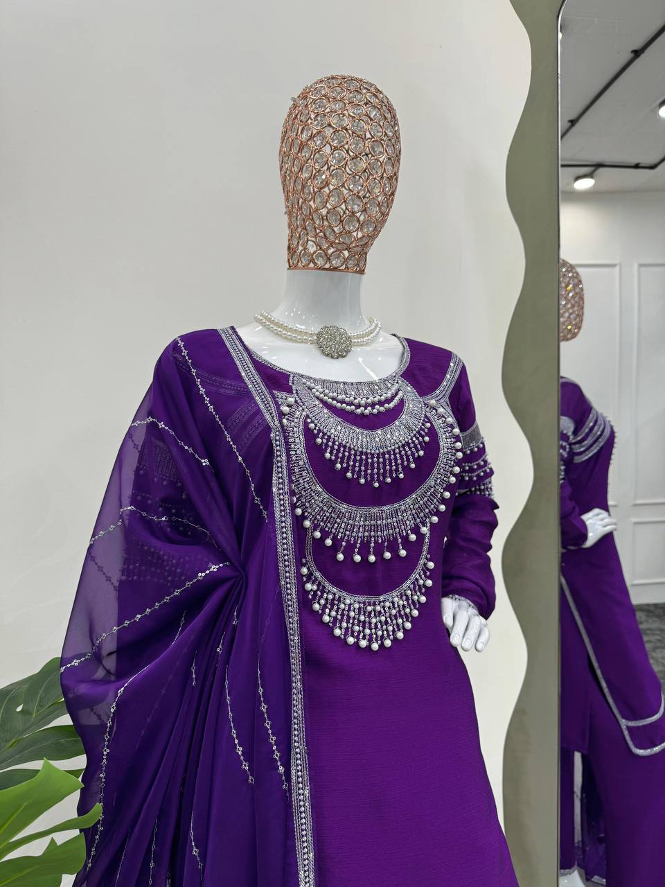 Purple Elegant Chinon Silk Ensemble – Timeless Grace & Luxury