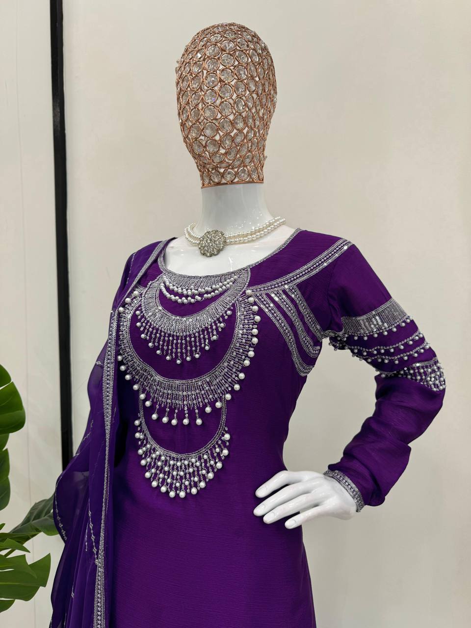 Purple Elegant Chinon Silk Ensemble – Timeless Grace & Luxury