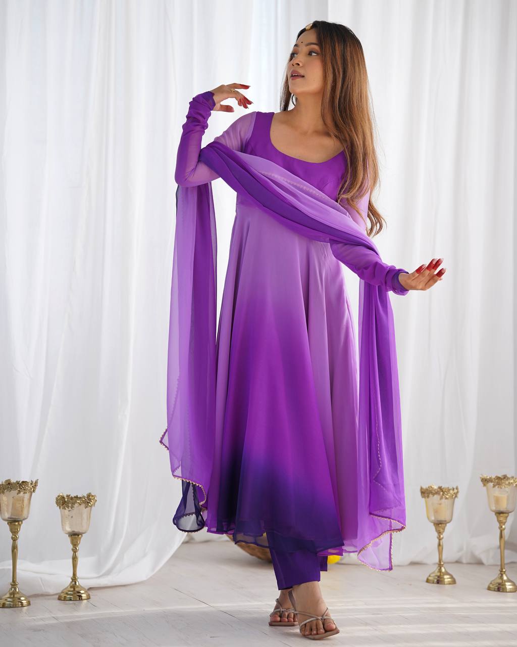 Purple Elegant Colorful Fox Georgette Anarkali Set – Perfect for Festive & Wedding Wear