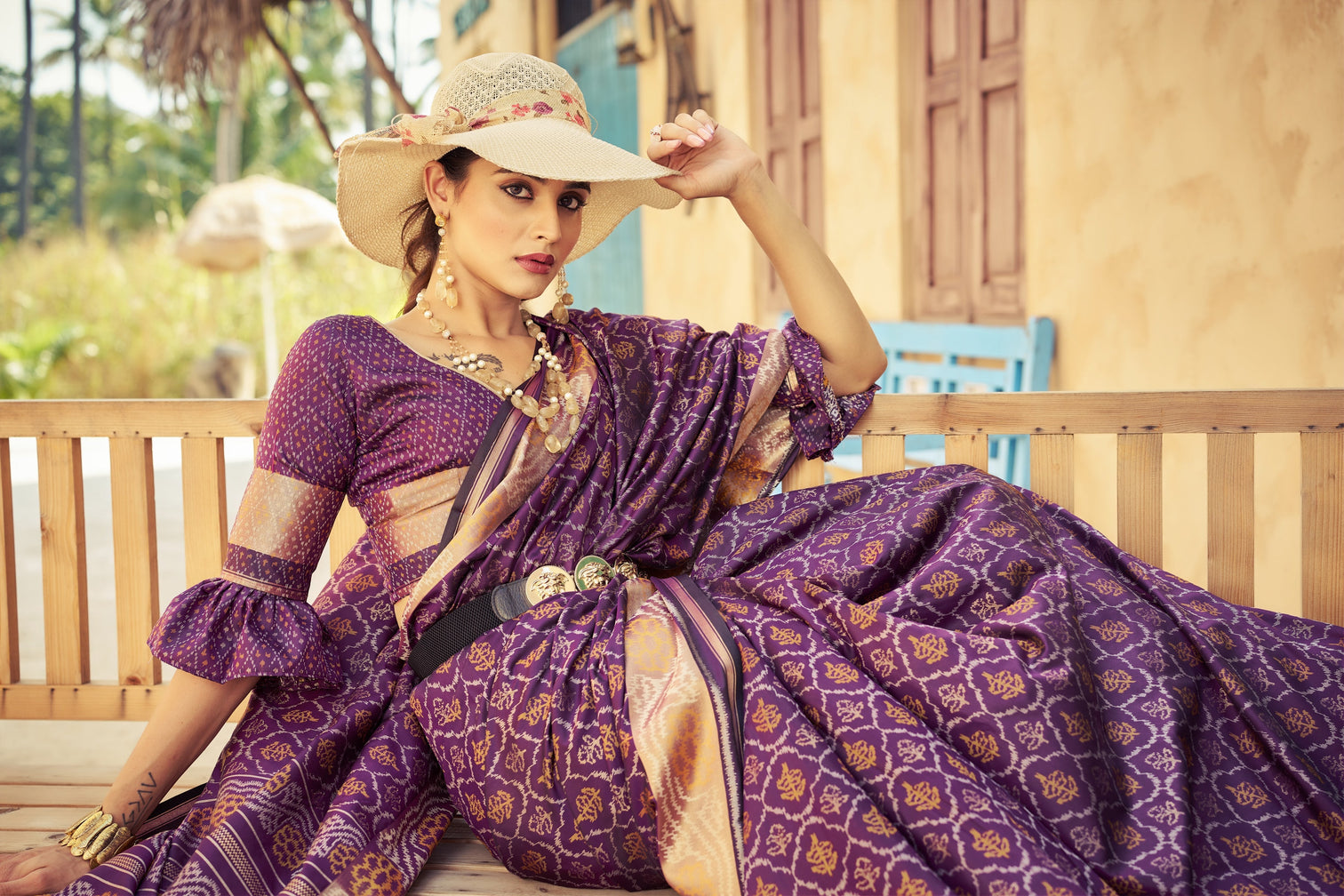 Purple Elegant Cotton Blend Saree Daily Wear