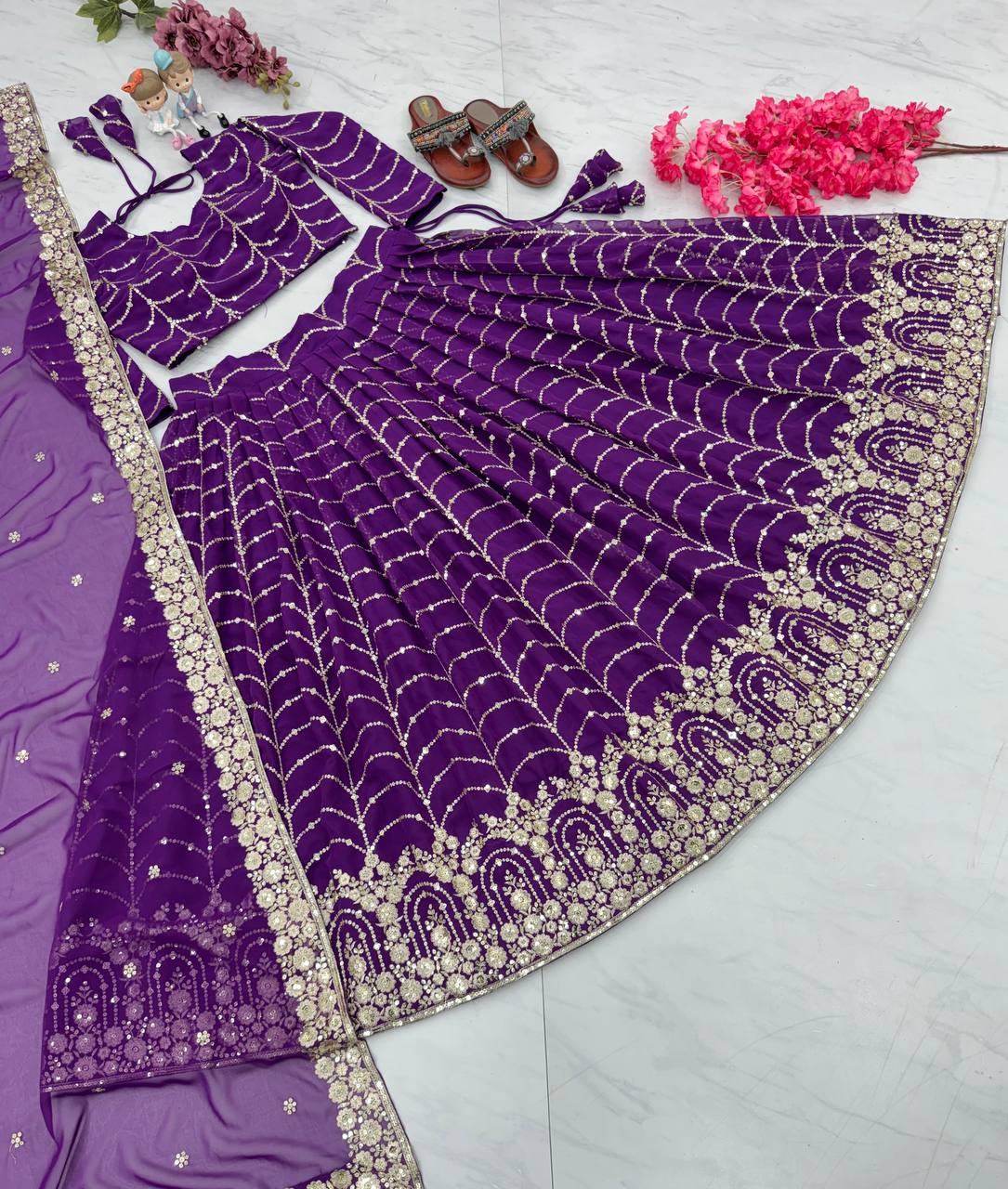 Purple Elegant Designer Lehenga-Choli Set with Embroidery & Sequence Work