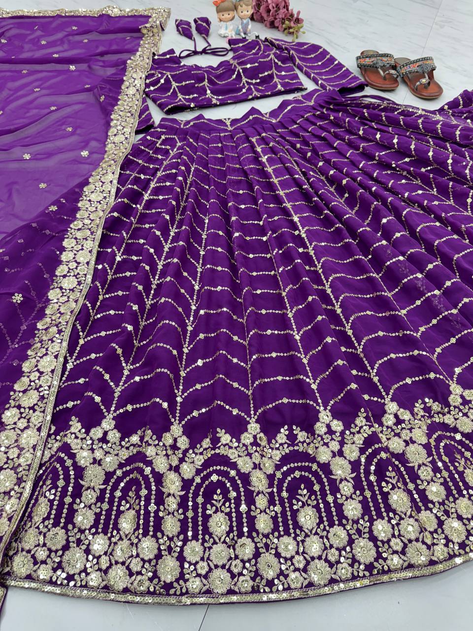 Purple Elegant Designer Lehenga-Choli Set with Embroidery & Sequence Work