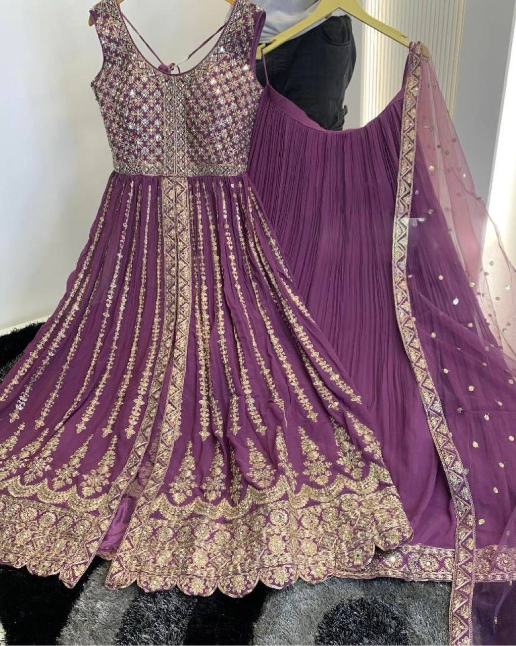 Purple Elegant Designer Party Wear Heavy Faux Georgette Lehenga, Top & Dupatta Set