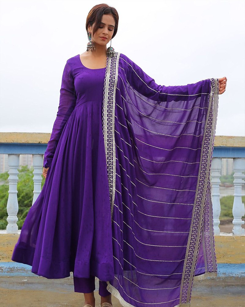 Purple Elegant Embroidered Anarkali Suit