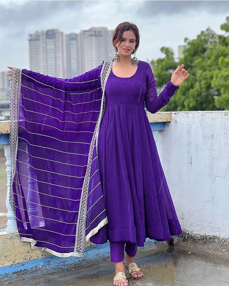Purple Elegant Embroidered Anarkali Suit