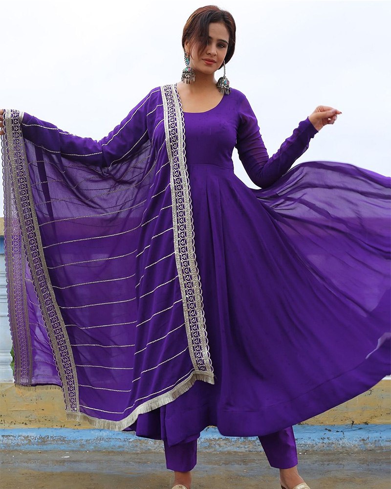 Purple Elegant Embroidered Anarkali Suit