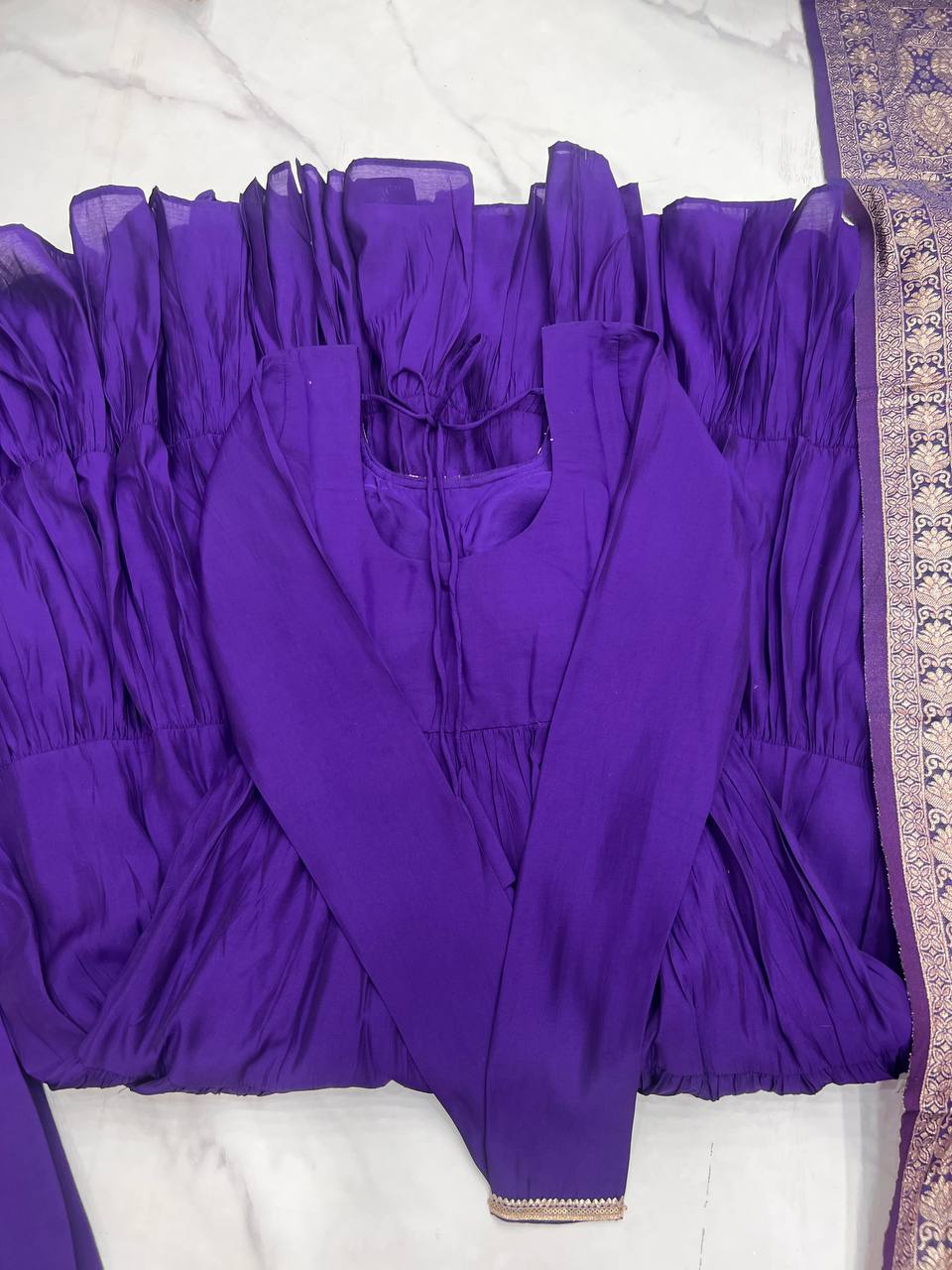 Purple Elegant Festive Pure Romansilk Chanderi Anarkali Suit with Banarasi Dupatta