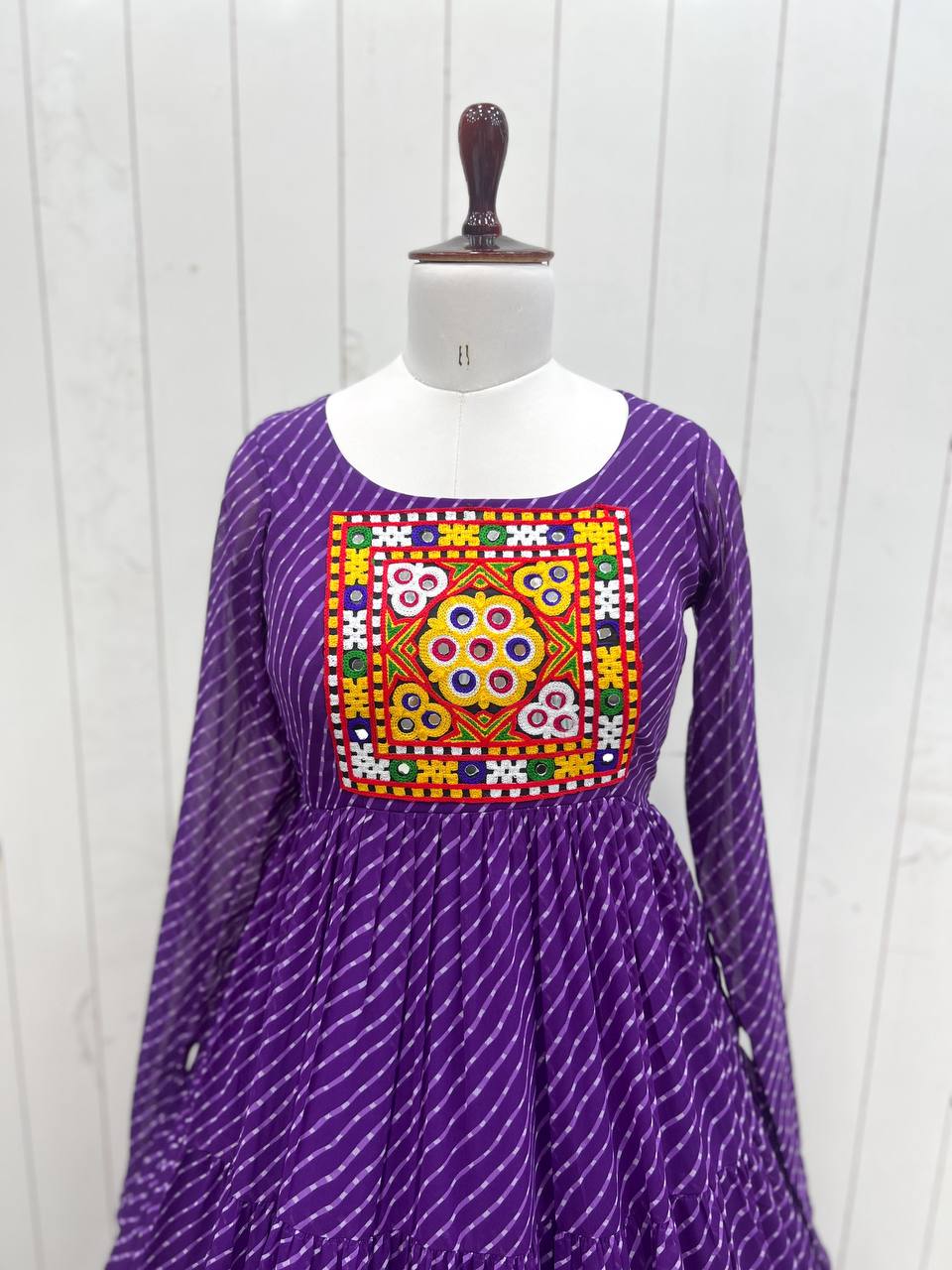 Purple Elegant Heavy Fox Georgette Laheriya Anarkali Gown with Gamthi Work