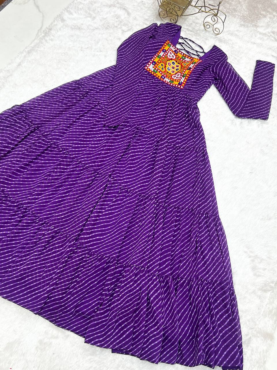 Purple Elegant Heavy Fox Georgette Laheriya Anarkali Gown with Gamthi Work
