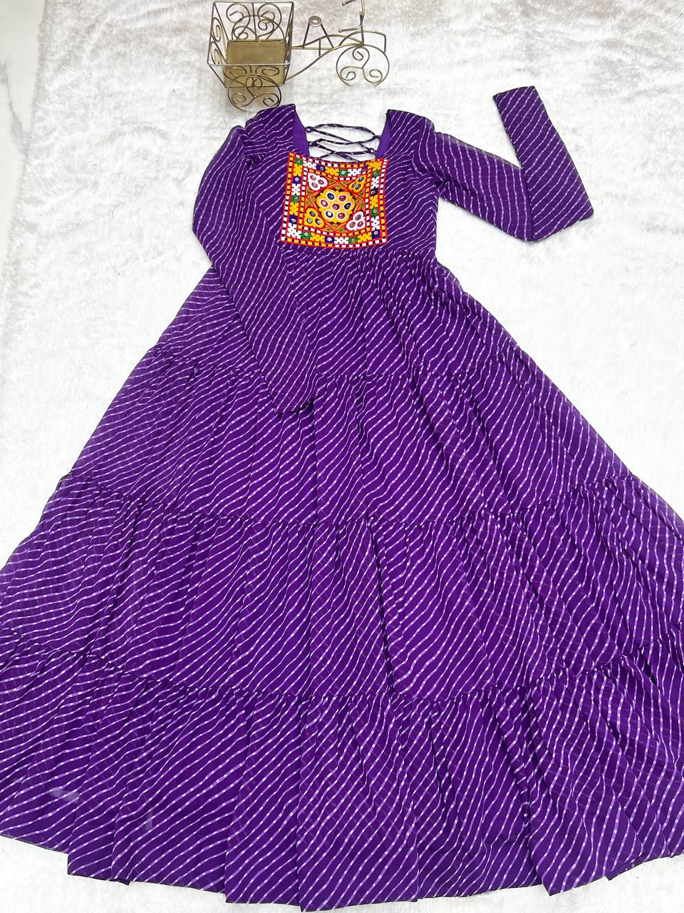 Purple Elegant Heavy Fox Georgette Laheriya Anarkali Gown with Gamthi Work
