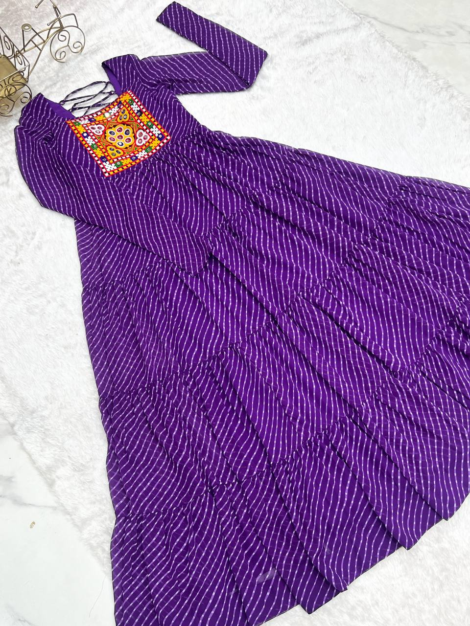 Purple Elegant Heavy Fox Georgette Laheriya Anarkali Gown with Gamthi Work