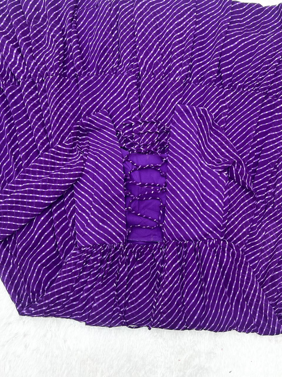 Purple Elegant Heavy Fox Georgette Laheriya Anarkali Gown with Gamthi Work