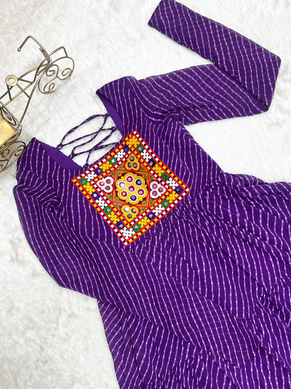 Purple Elegant Heavy Fox Georgette Laheriya Anarkali Gown with Gamthi Work
