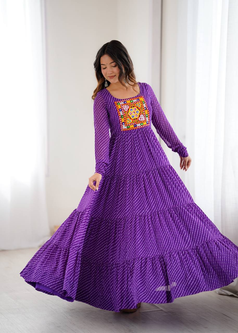 Purple Elegant Heavy Fox Georgette Laheriya Anarkali Gown with Gamthi Work