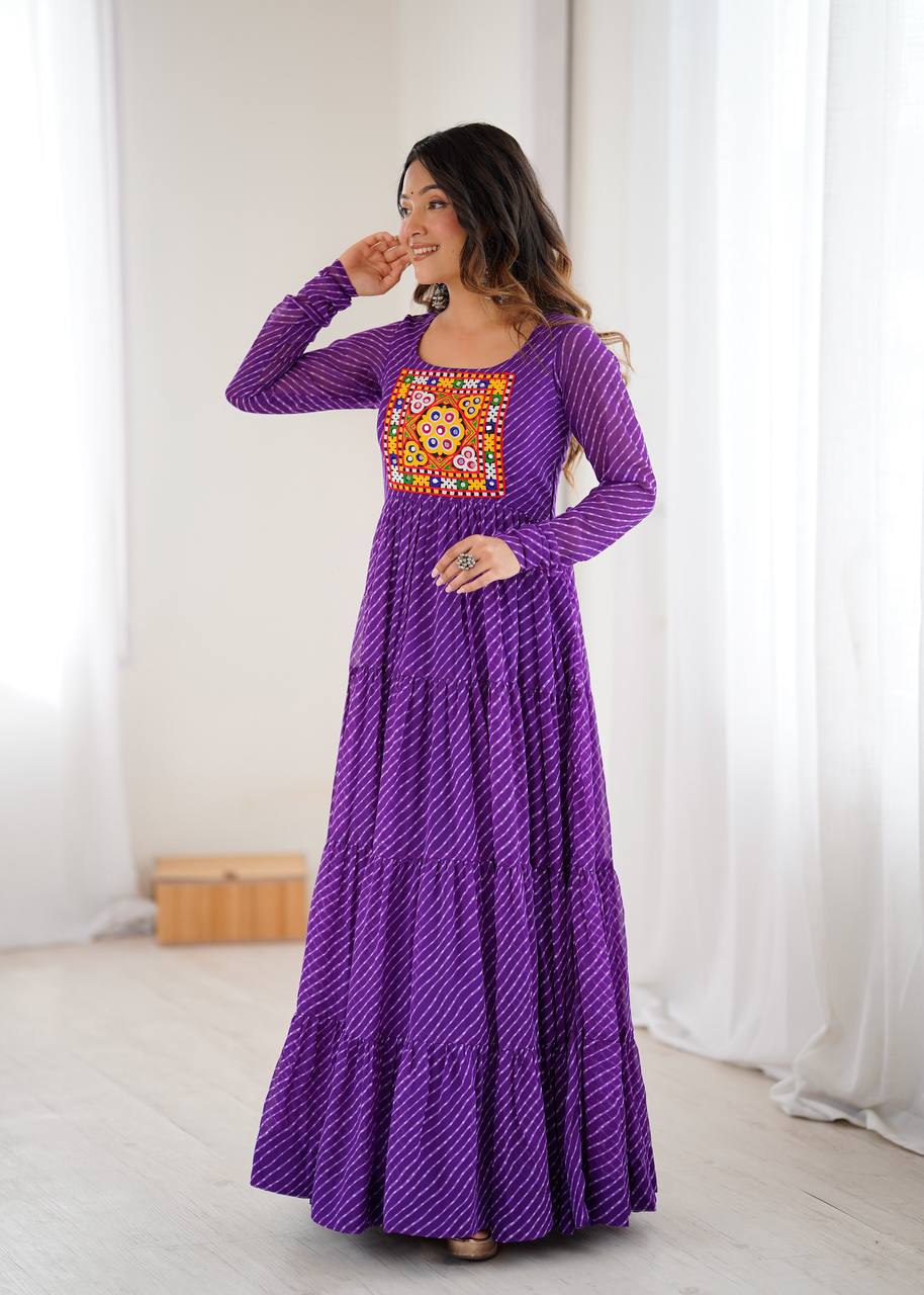 Purple Elegant Heavy Fox Georgette Laheriya Anarkali Gown with Gamthi Work