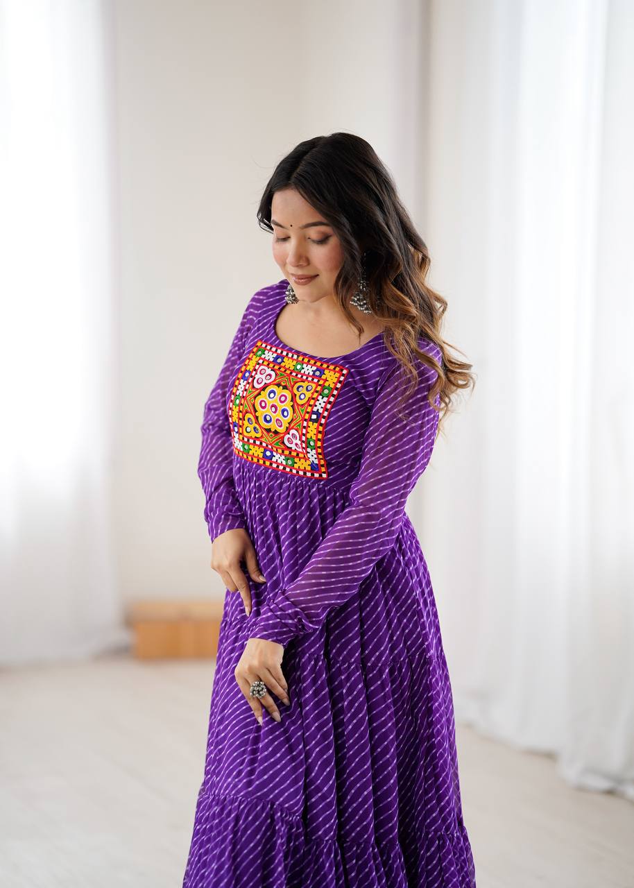 Purple Elegant Heavy Fox Georgette Laheriya Anarkali Gown with Gamthi Work