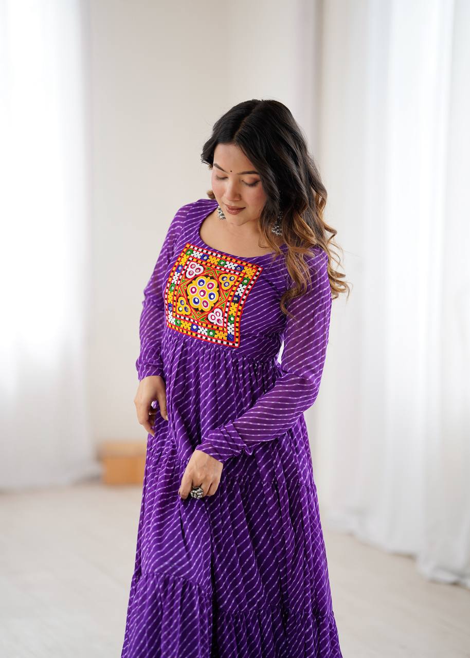 Purple Elegant Heavy Fox Georgette Laheriya Anarkali Gown with Gamthi Work