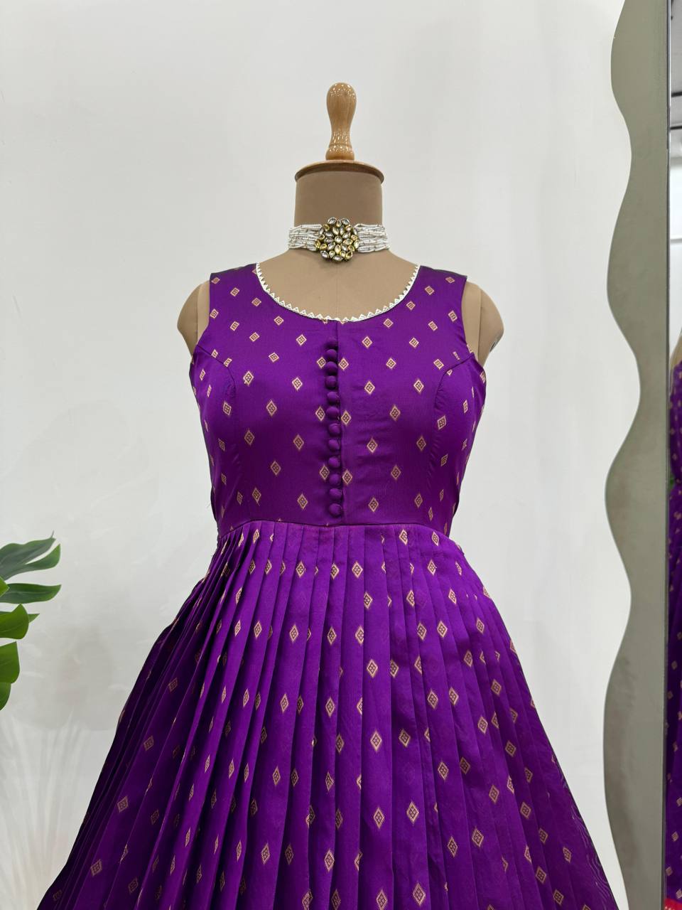 Purple Elegant Jequrd Silk Gown with Koti