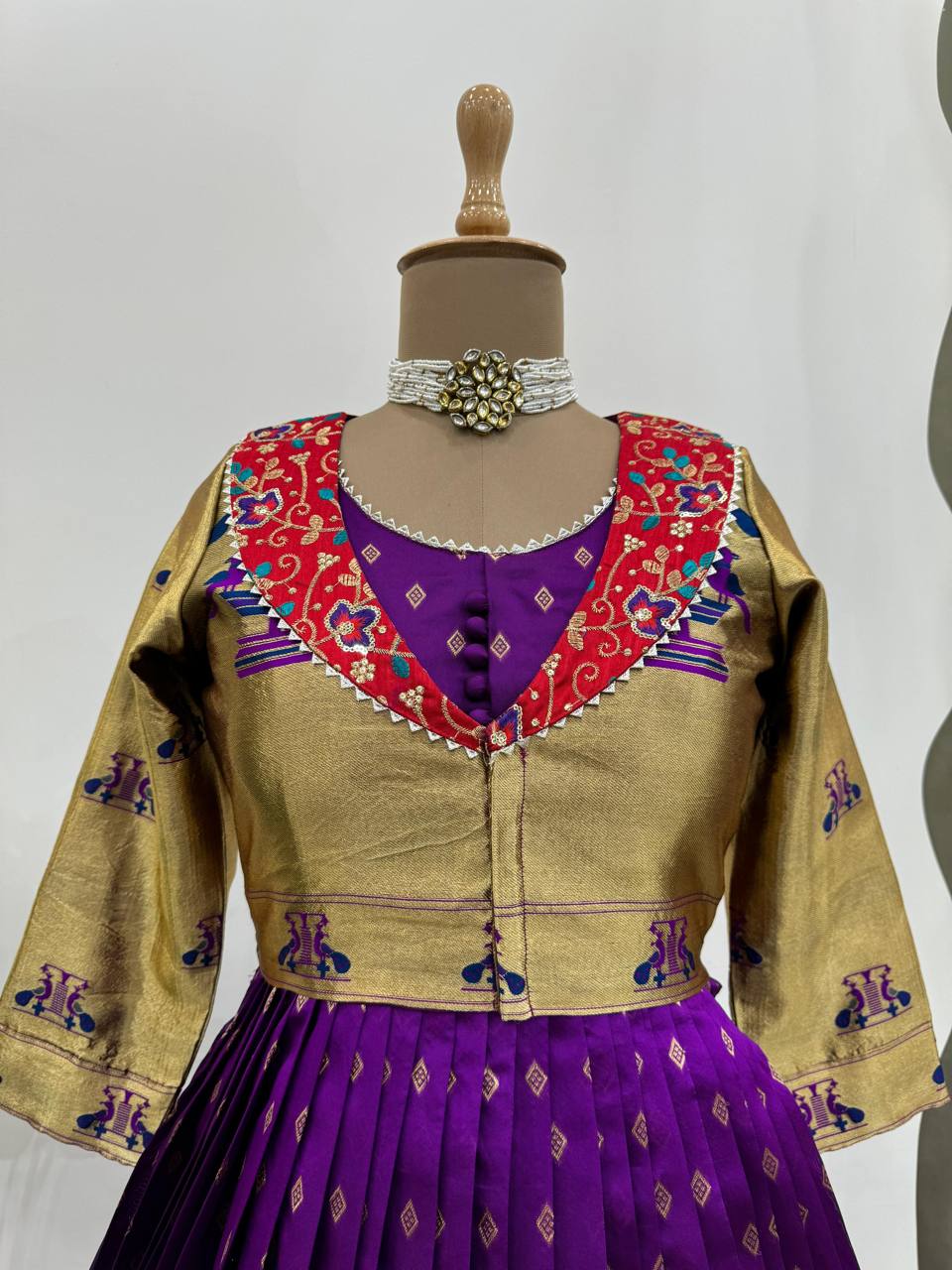 Purple Elegant Jequrd Silk Gown with Koti