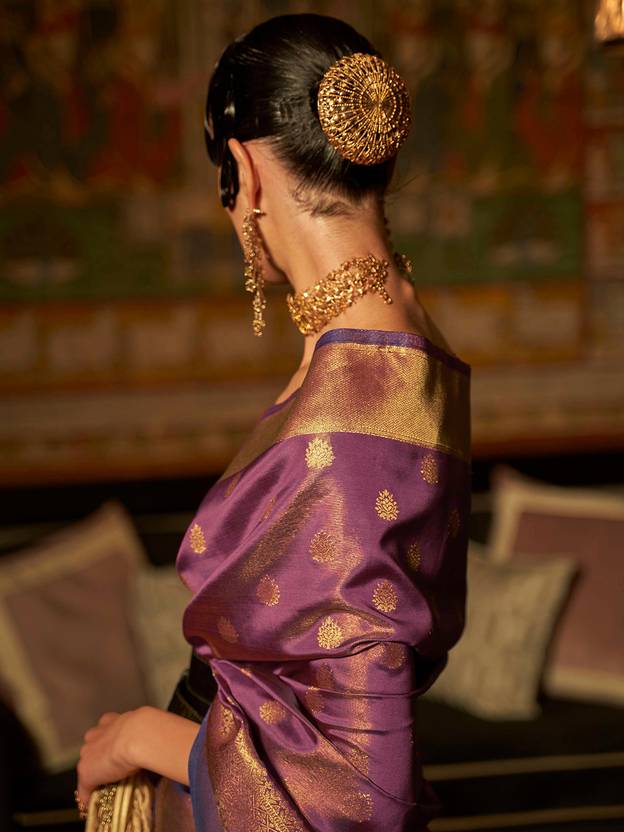Purple Elegant Kanjivaram Kanchipuram Silk Saree Traditional Grace