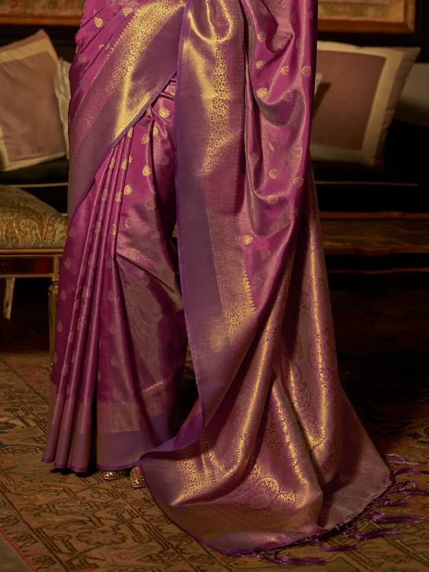 Purple Elegant Kanjivaram Kanchipuram Silk Saree Traditional Grace