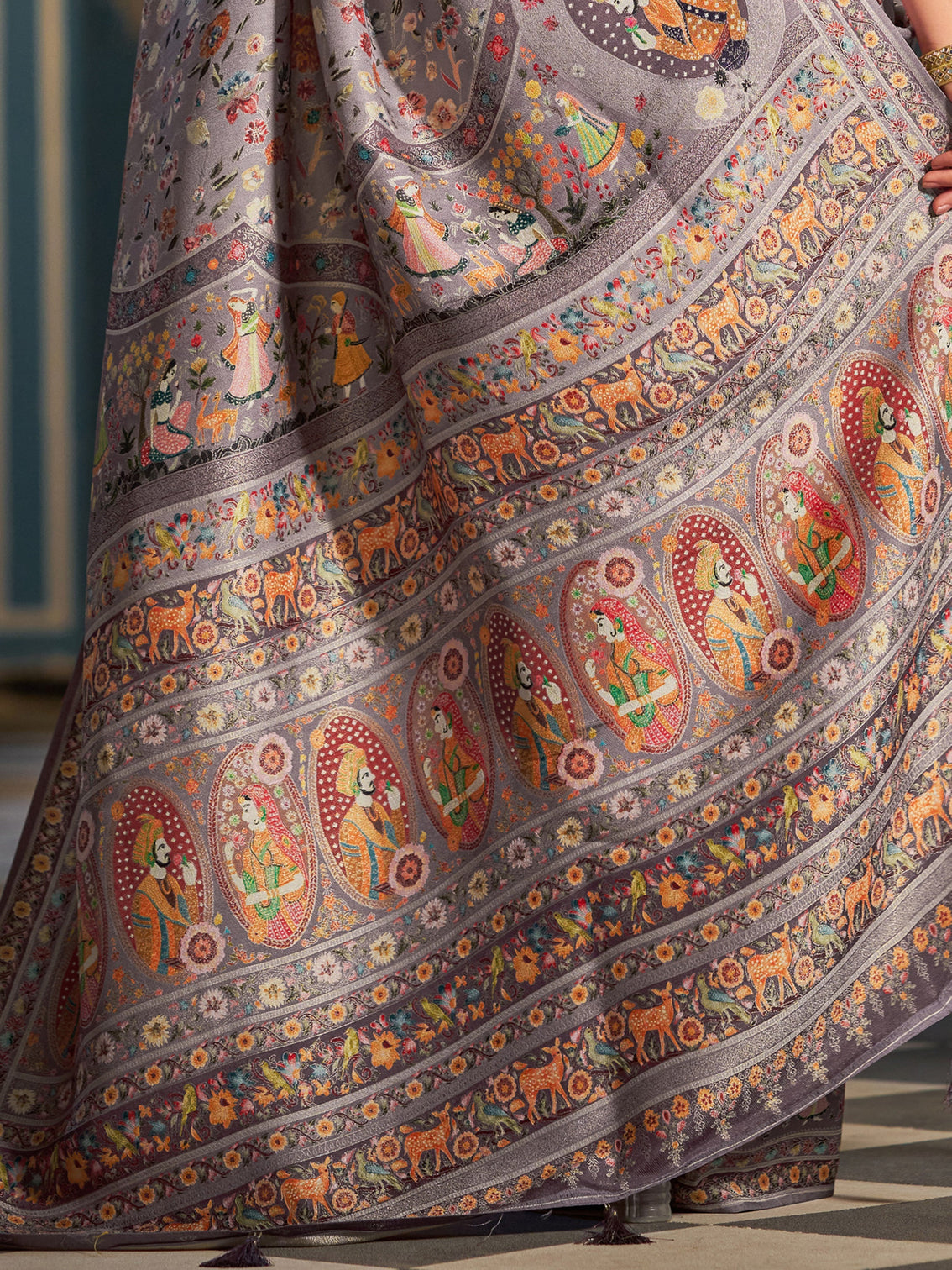 Purple Elegant Pashmina Kashmiri Jacquard Saree with Kalamkari & Meenakari Weaving