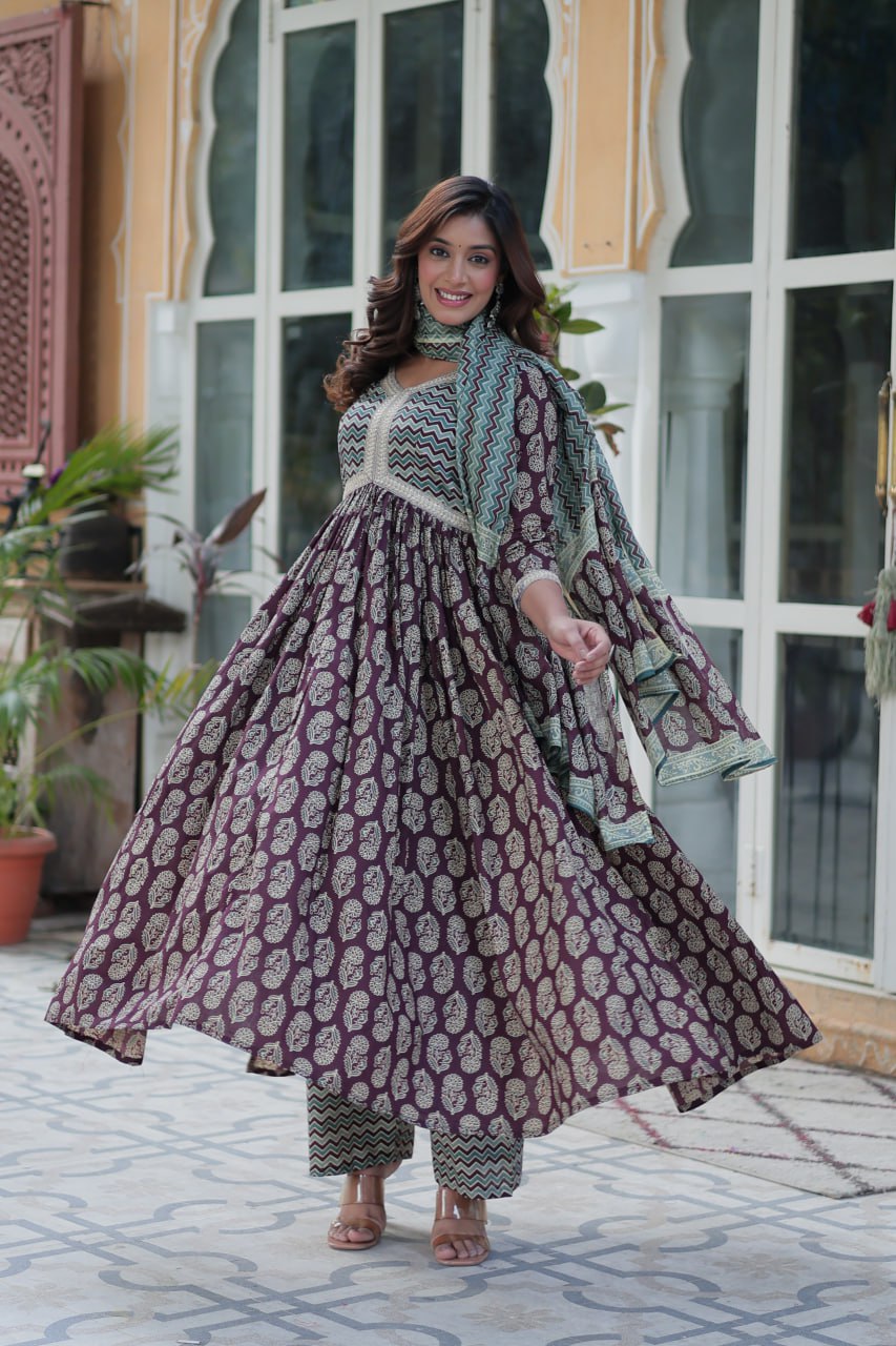 Purple Elegant Pure Cotton 3-Piece Suit Set for Women Comfortable Fit