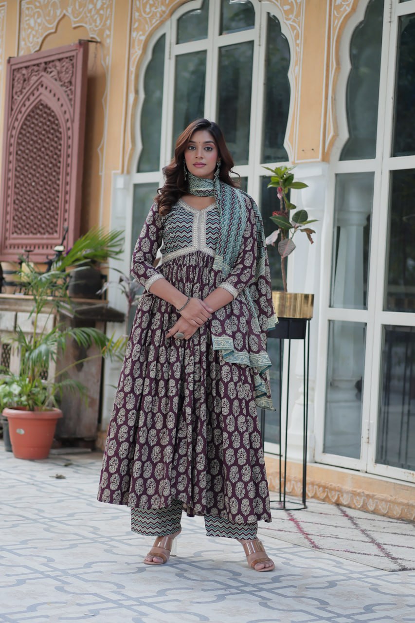 Purple Elegant Pure Cotton 3-Piece Suit Set for Women Comfortable Fit