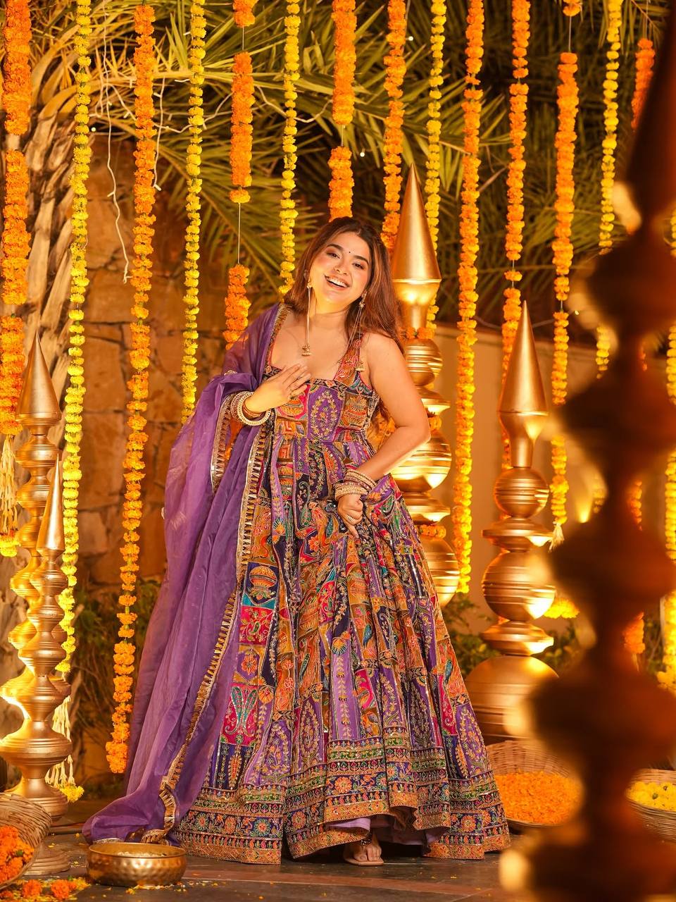Purple Elegant Pure Embroidered Gown Set
