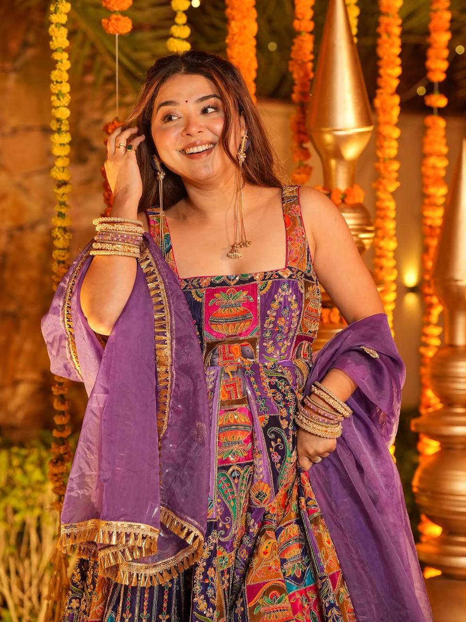 Purple Elegant Pure Embroidered Gown Set